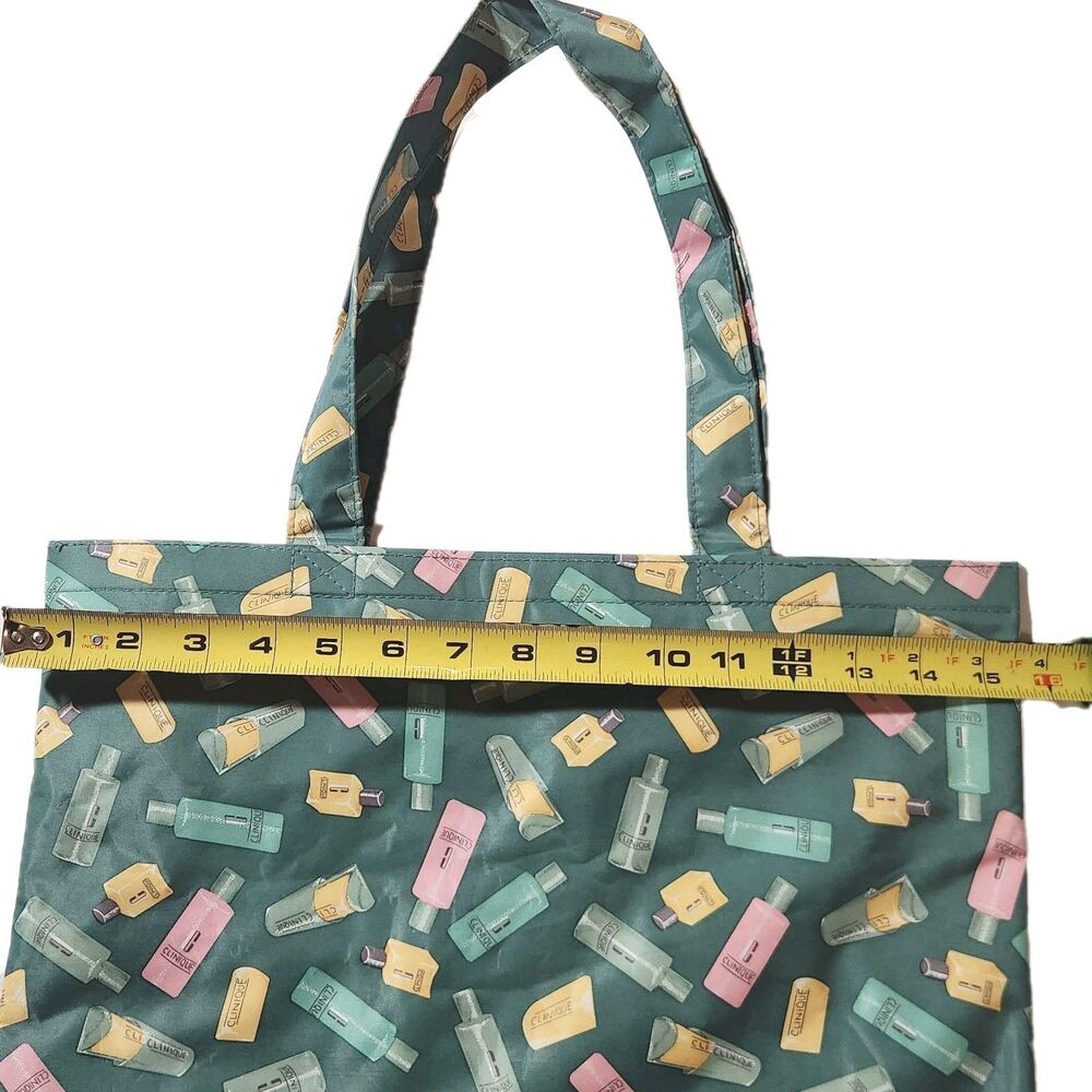 Clinique Tote Bag 16x13" Summer Vibes Green Cosmetic Bottle Design Collectible - Picture 6 of 9
